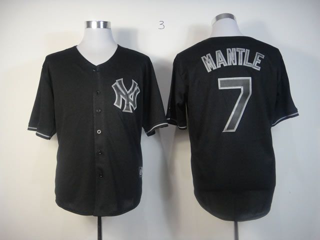 Men New York Yankees 7 Mantle Black MLB Jerseys